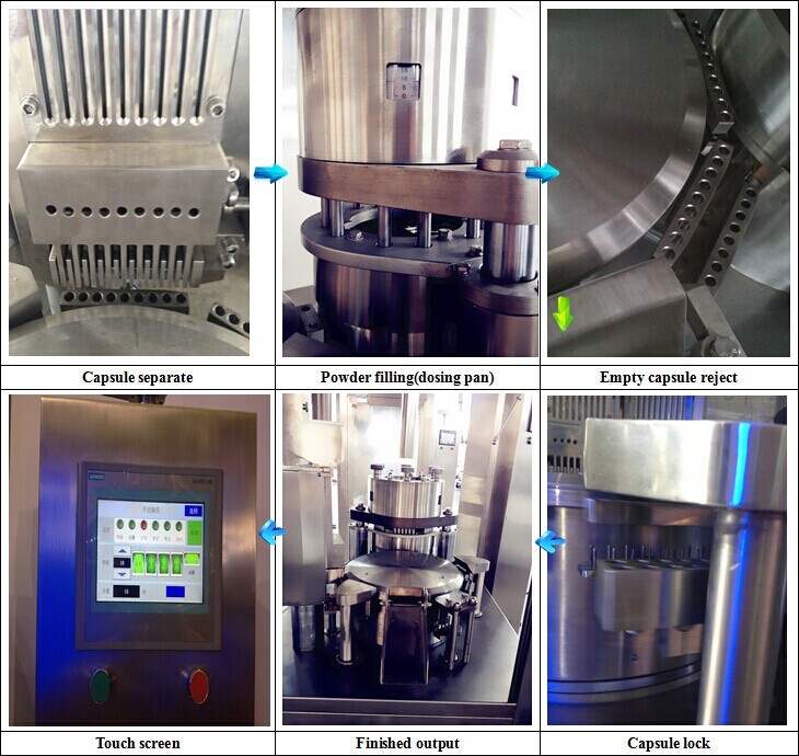 High Capacity Automatic Capsule Filling Machine with 9 Stegment Bores And Power Collector